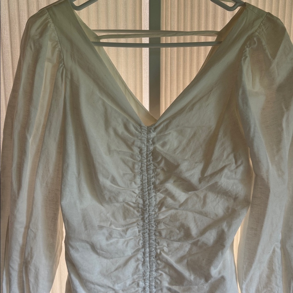 Lena White Linen mini dress NWOT Size Medium Puff Sleeve - Picture 2 of 6